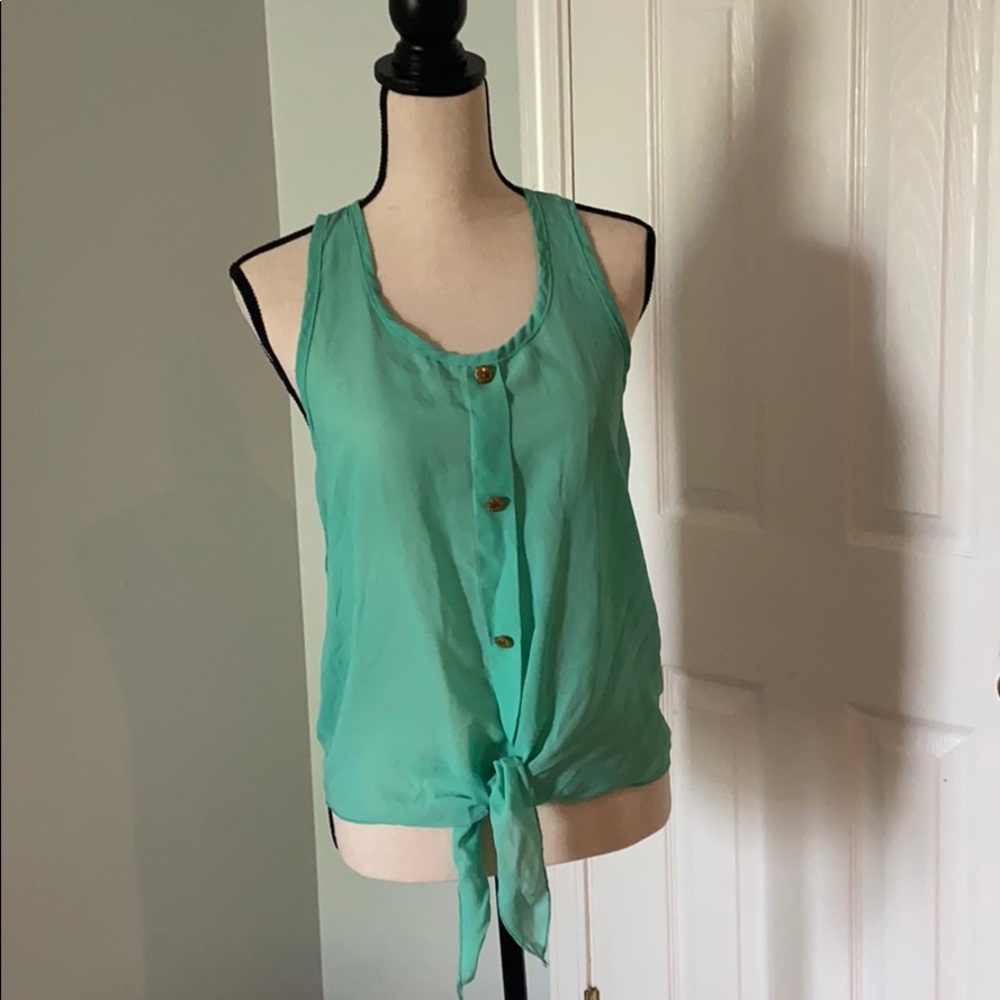 Turquoise blouse with front tie